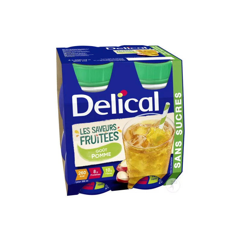 Delical Les Saveurs Fruitées Goût Pomme Sans Sucres 4X200ml - Univers Pharmacie