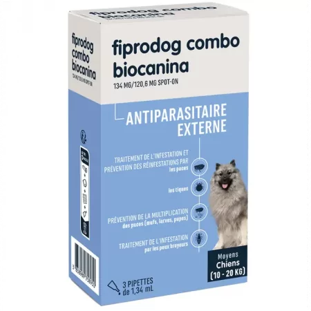 Biocanina Fiprodog Combo 134mg/120,6mg Spot-on Moyens Chiens 1,34ml X3 pipettes - Univers Pharmacie
