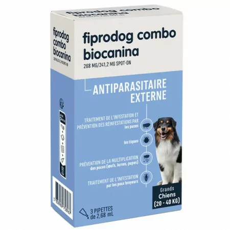Biocanina Fiprodog Combo 268mg/241,2mg Spot-on Grand Chien 0,67ml X3 pipettes - Univers Pharmacie