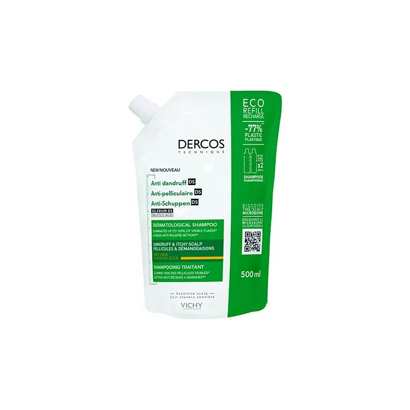 Dercos Anti-pelliculaire DS Shampooing Traitant Cheveux Secs Recharge 500ml