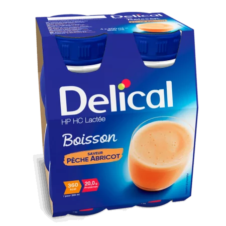 Delical HP HC Lactée Boisson Saveur Pêche Abricot 4X200ml - Univers Pharmacie