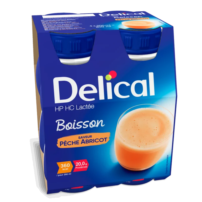 Delical HP HC Lactée Boisson Saveur Pêche Abricot 4X200ml - Univers Pharmacie