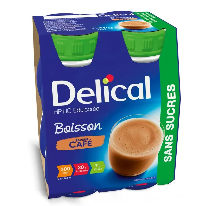 Delical HP HC Edulcorée Boisson Saveur Café Sans Sucres 4X200ml - Univers Pharmacie
