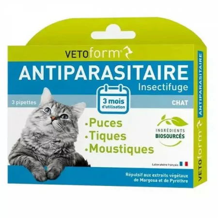 Vetoform Antiparasitaire Insectifuge Chat 3 pipettes - Univers Pharmacie
