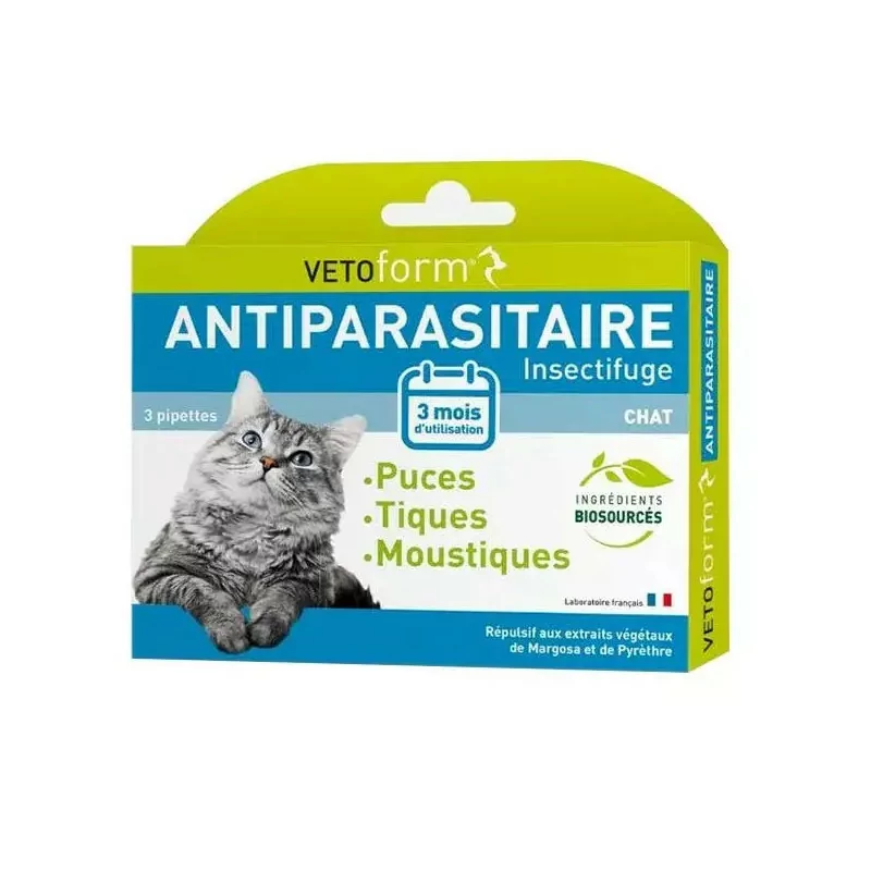 Vetoform Antiparasitaire Insectifuge Chat 3 pipettes - Univers Pharmacie