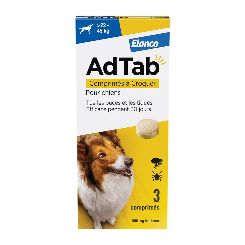 Elanco AdTab 900mg Chien 22-45kg 3 comprimés - Univers Pharmacie