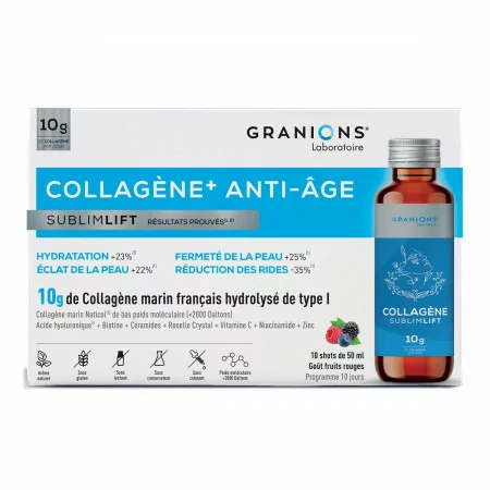 Granions Collagène+ Anti-âge Sublimlift Goût Fruits Rouges 10 shots de 50ml - Univers Pharmacie