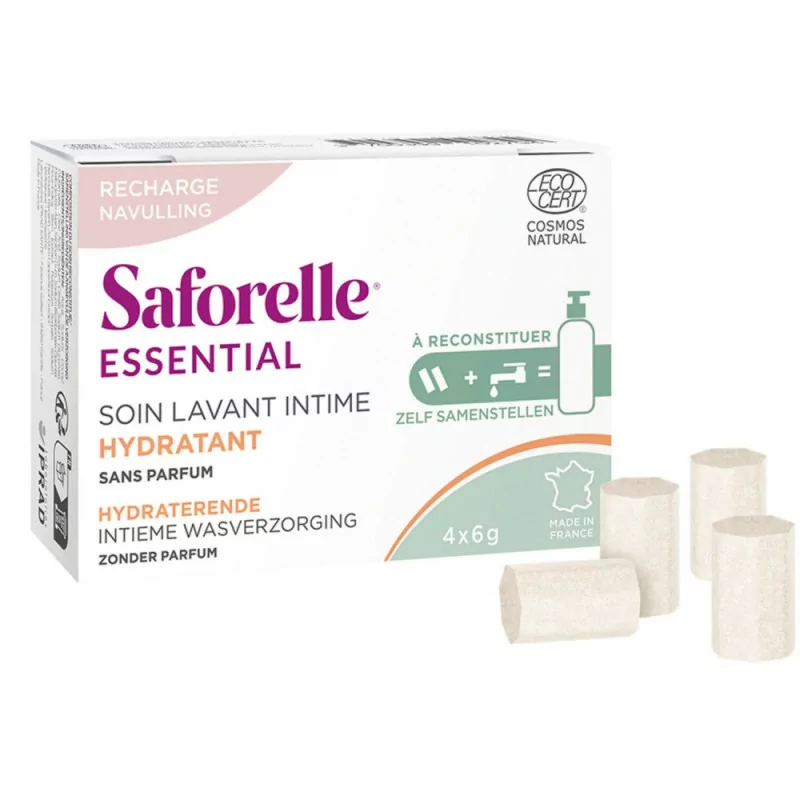 Saforelle Essential Soin Lavant Intime Hydratant Recharges 4X6g - Univers Pharmacie