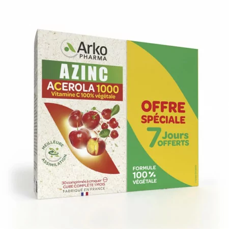 Arkopharma Azinc Acerola 1000 2X30 comprimés à croquer - Univers Pharmacie