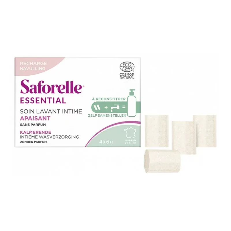 Saforelle Essential Soin Lavant Intime Apaisant Recharges 4X6g - Univers Pharmacie