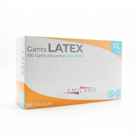 Emilabo Gants Latex Poudrés Taille XL X100 - Univers Pharmacie