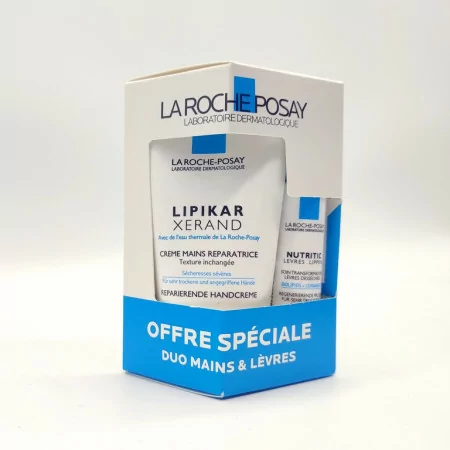 La Roche Posay Duo Lèvres Mains Lipikar Xerand Crème Mains Réparatrice + Nutritic Stick Lèvres - Univers Pharmacie