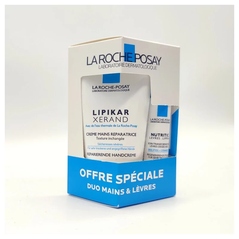 La Roche Posay Duo Lèvres Mains Lipikar Xerand Crème Mains Réparatrice + Nutritic Stick Lèvres - Univers Pharmacie