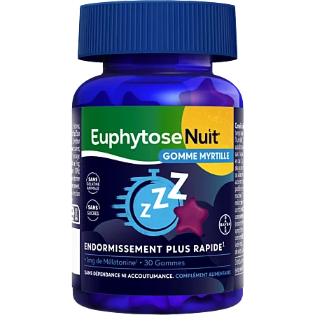 Euphytose Nuit 1mg de Mélatonine Myrtille 30 gommes - Univers Pharmacie