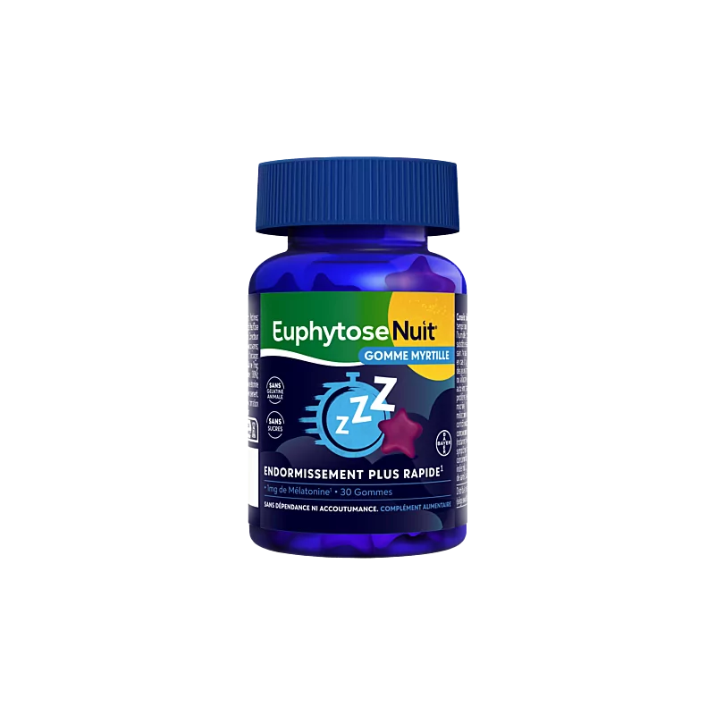 Euphytose Nuit 1mg de Mélatonine Myrtille 30 gommes - Univers Pharmacie