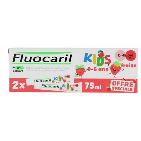 Fluocaril Kids Dentifrice 0-6 ans Fraise 2X50ml - Univers Pharmacie