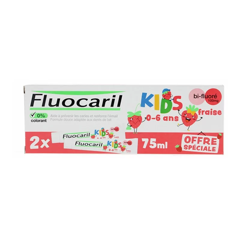 Fluocaril Kids Dentifrice 0-6 ans Fraise 2X50ml - Univers Pharmacie