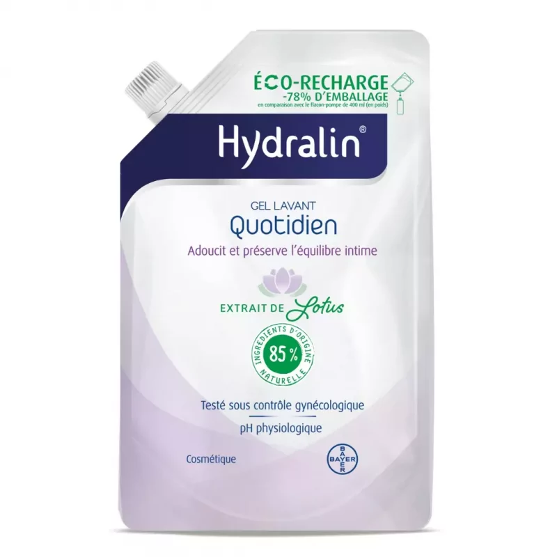 Hydralin Gel Lavant Quotidien Extrait de Lotus Eco-recharge 400ml - Univers Pharmacie