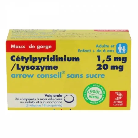 Arrow Conseil Cétylpyridinium 1,5mg / Lysozyme 20mg 36 comprimés - Univers Pharmacie