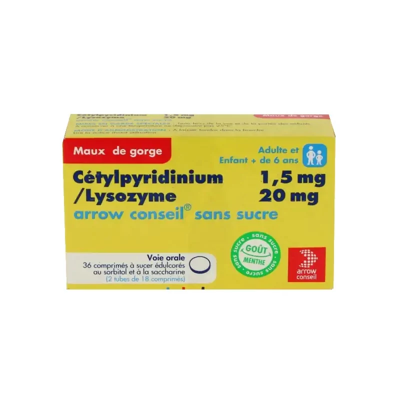 Arrow Conseil Cétylpyridinium 1,5mg / Lysozyme 20mg 36 comprimés - Univers Pharmacie