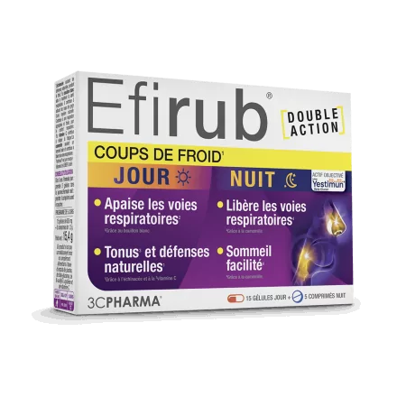 Efirub [Double Action] Coups de Froid Jour Nuit 15 gélules + 5 comprimés - Univers Pharmacie