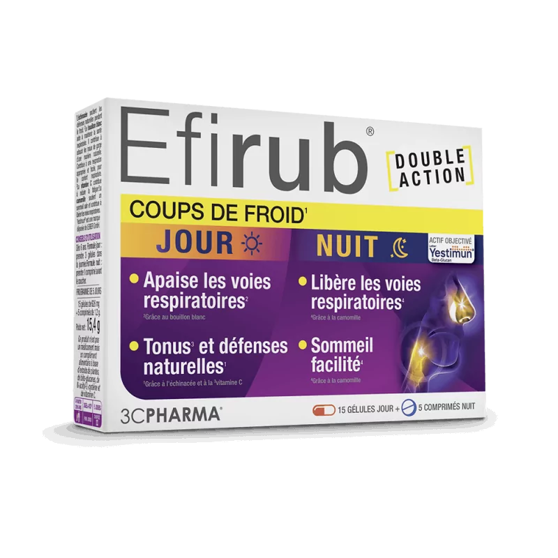 Efirub [Double Action] Coups de Froid Jour Nuit 15 gélules + 5 comprimés - Univers Pharmacie