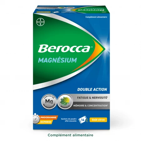 Berocca Magnésium Goût Citron 14 sachets de poudre effervescente - Univers Pharmacie