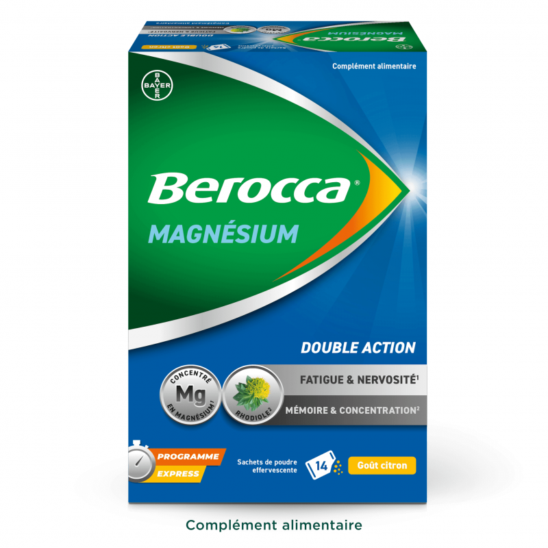 Berocca Magnésium Goût Citron 14 sachets de poudre effervescente - Univers Pharmacie