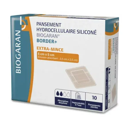 Biogaran Border+ Pansement Hydrocellulaire Siliconé Extra-mince 5X5cm 10 pièces - Univers Pharmacie