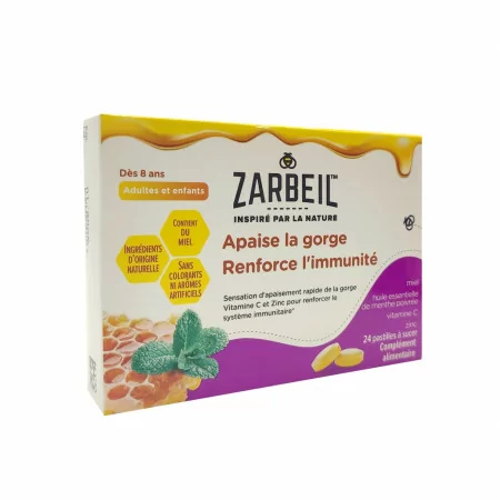 Zarbeil Apaise la Gorge Renforce l'Immunité 24 pastilles à sucer - Univers Pharmacie