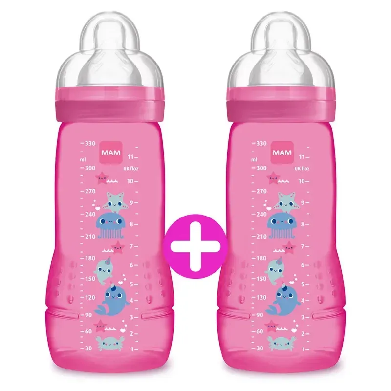 MAM Biberon Easy Active Rose 2ème Âge 330ml X2 - Univers Pharmacie