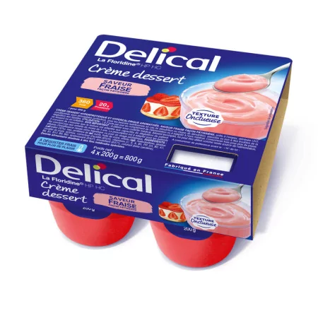 Delical La Floridine HP HC Crème Dessert Saveur Fraise Façon Pâtissière 4X200g - Univers Pharmacie