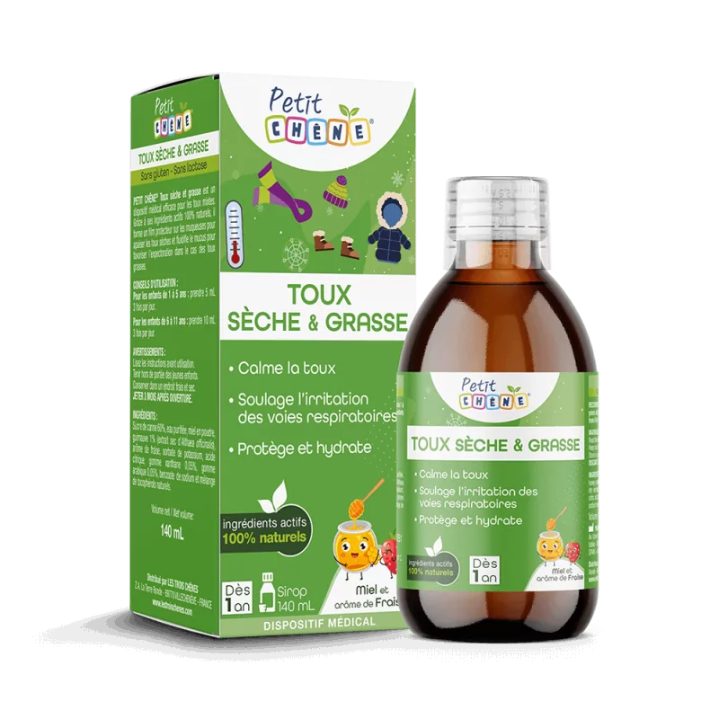 Petit Chêne Toux Sèche & Grasse Sirop Miel Fraise 140ml - Univers Pharmacie