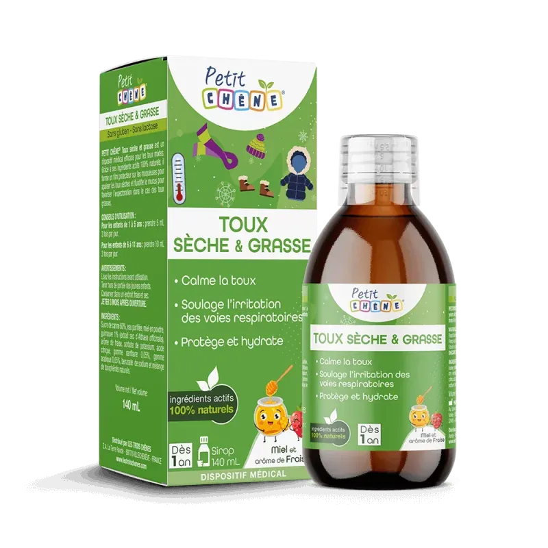 Petit Chêne Toux Sèche & Grasse Sirop Miel Fraise 140ml - Univers Pharmacie