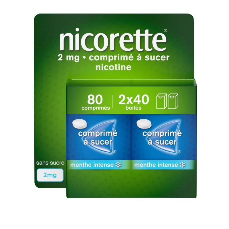 Nicorette 2mg Comprimé à Sucer Menthe Intense 2X40 - Univers Pharmacie