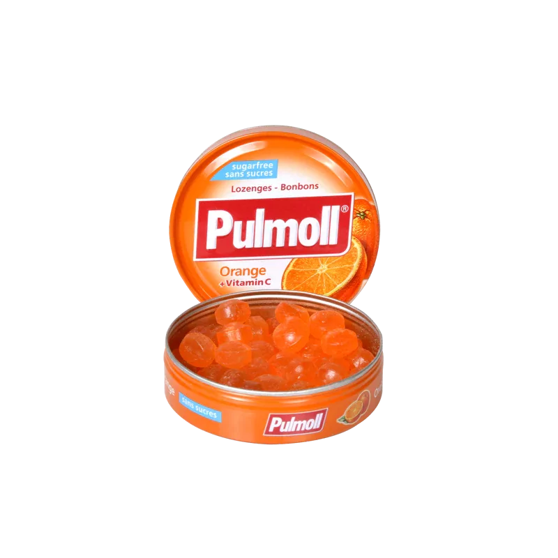 Pulmoll Orange + Vitamine C Pastilles Sans Sucres 45g - Univers Pharmacie