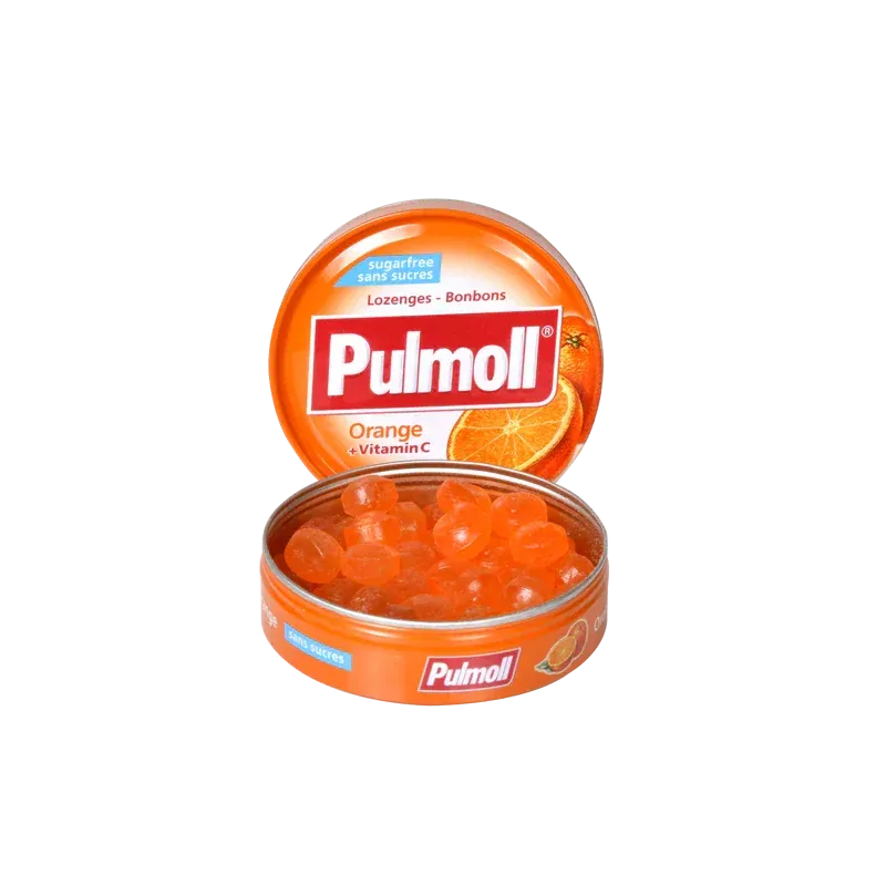 Pulmoll Orange + Vitamine C Pastilles Sans Sucres 45g - Univers Pharmacie
