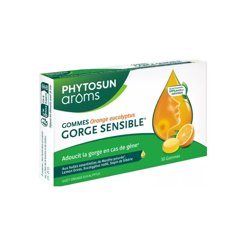 Phytosun Aroms Gorge Sensible Orange Eucalyptus 30 gommes - Univers Pharmacie