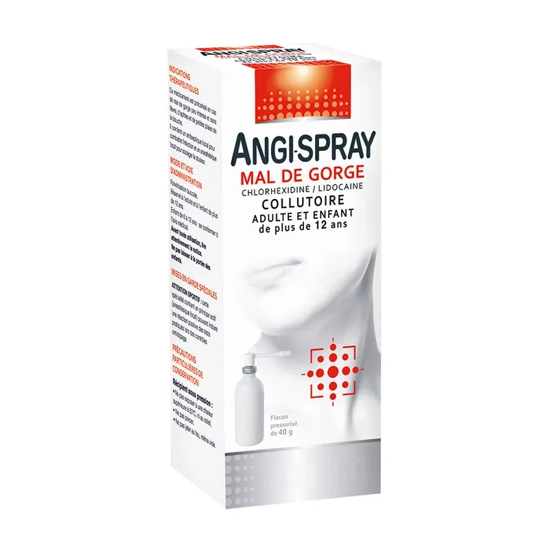 AngiSpray Mal de Gorge Chlorhexidine/Lidocaine Collutoire 40g - Univers Pharmacie