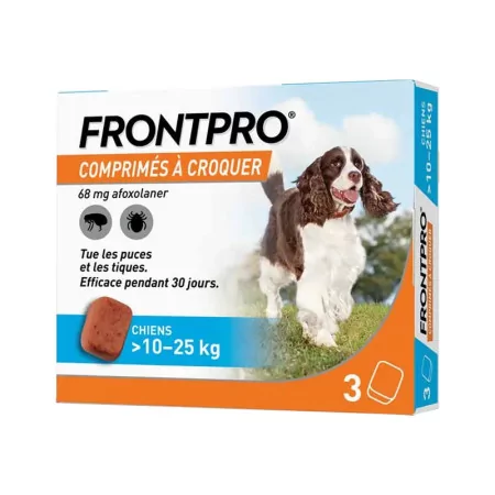 Frontpro 68mg Afoxolaner Chiens 10-25kg 3 comprimés à croquer - Univers Pharmacie