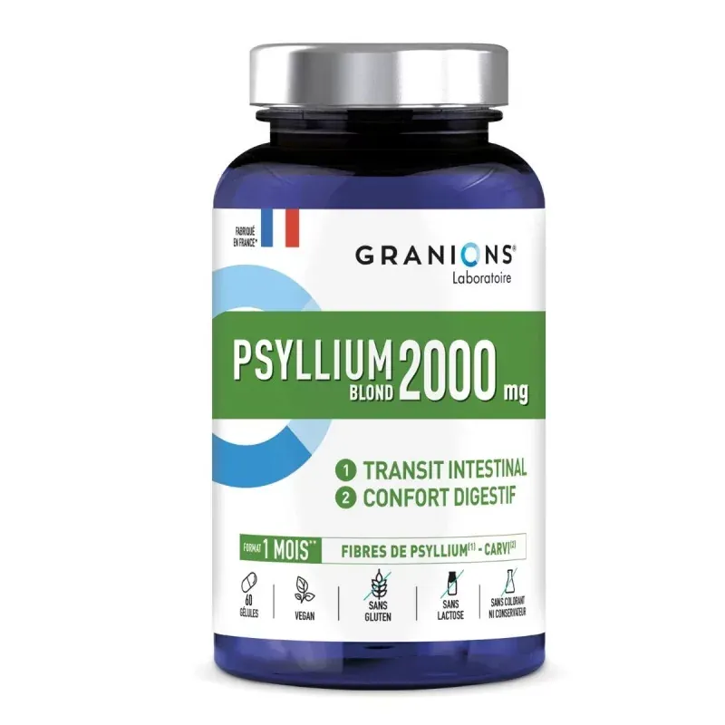 Granions Psyllium Blond 2000mg 60 gélules - Univers Pharmacie