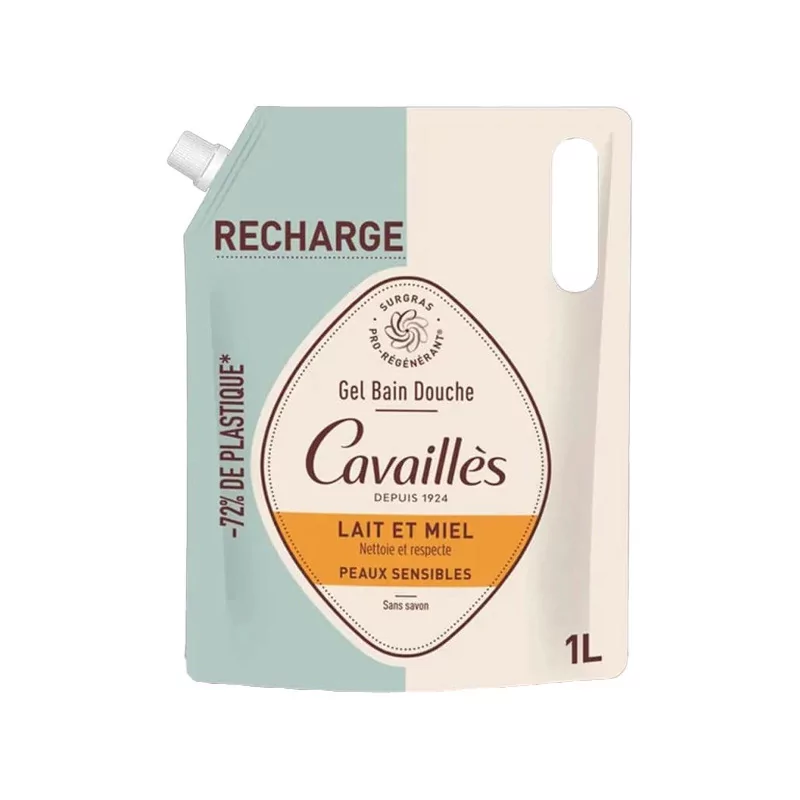 Rogé Cavaillès Gel Bain Douche Lait et Miel Peaux Sensibles Recharge 1L - Univers Pharmacie