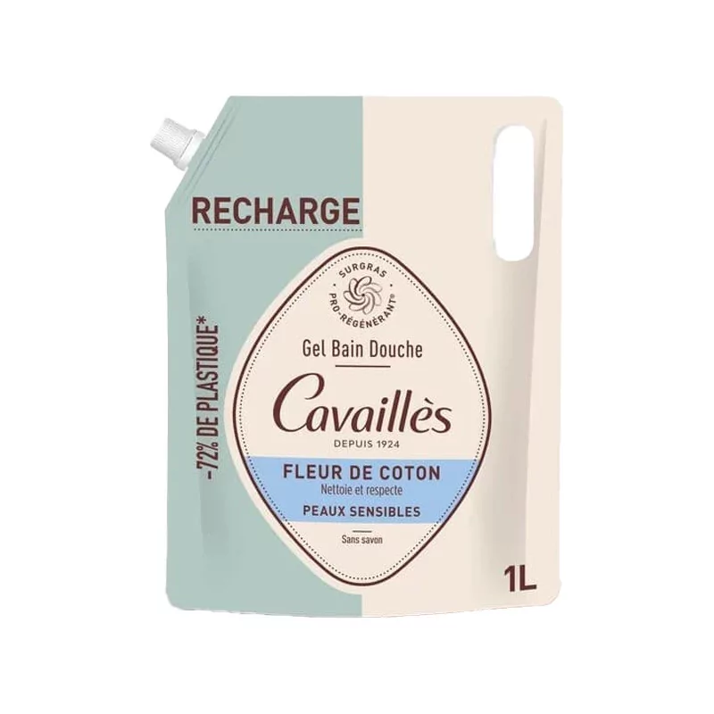 Rogé Cavaillès Gel Bain Douche Fleur de Coton Peaux Sensibles Recharge 1L - Univers Pharmacie