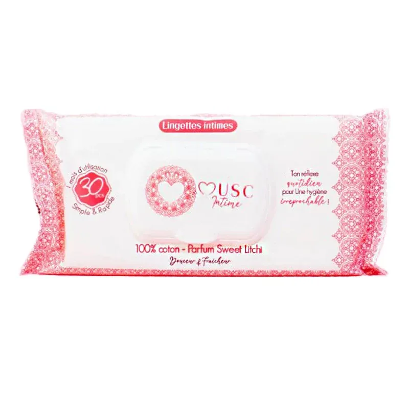 Musc Intime Lingettes Intimes 100% Coton Parfum Sweet Litchi  X30 - Univers Pharmacie