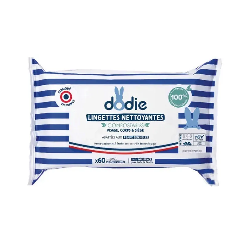 Dodie Lingettes Nettoyantes Fibres d'Origine Végétale X60 - Univers Pharmacie