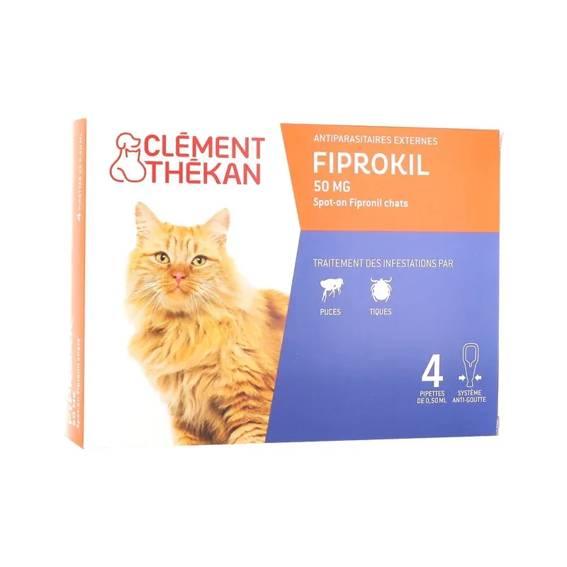 Fiprokil 50 mg Chat Clément Thékan 4 pipettes - Univers Pharmacie