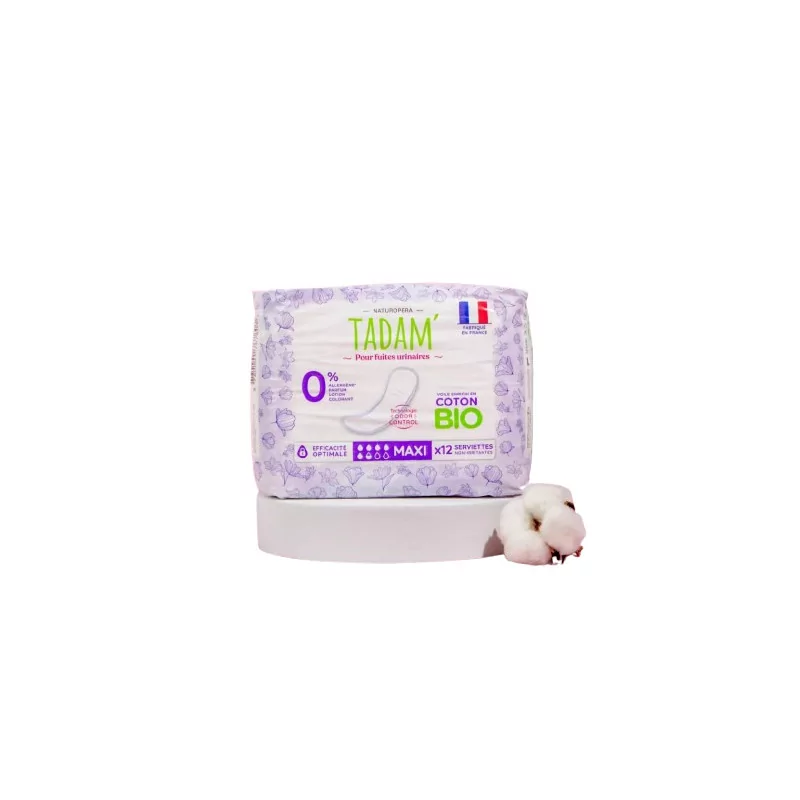 Tadam Serviettes Maxi Fuites Urinaires Coton Bio X12 - Univers Pharmacie