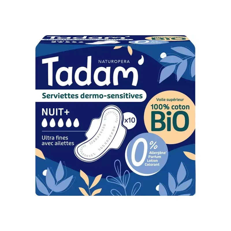 Tadam Serviettes Dermo-sensitives avec Ailettes Nuit+ Coton Bio X10 - Univers Pharmacie Tadam Serviettes Dermo-sensitives avec Ailettes Nuit+ Coton Bio X10 - Univers Pharmacie