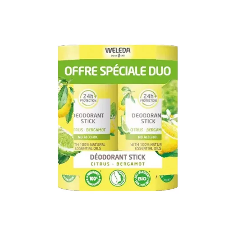 Weleda Déodorant Stick Bio Citron Bergamote 2X50g - Univers Pharmacie