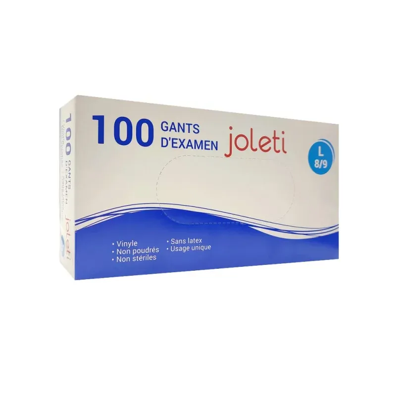 Joleti Gants d'Examen Vinyle Non Poudrés Taille L 8-9 X100 - Univers Pharmacie